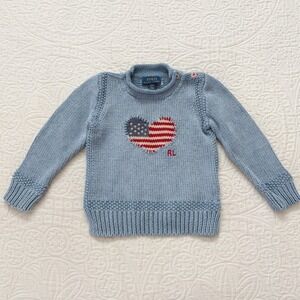 RARE Polo Ralph Lauren Girls' Knit Heart Flag Sweater Sz 3T